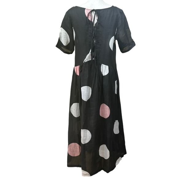Black/white polka dot maxi dress, whimsical, playful, indie, artisan, statement - Picture 3 of 7